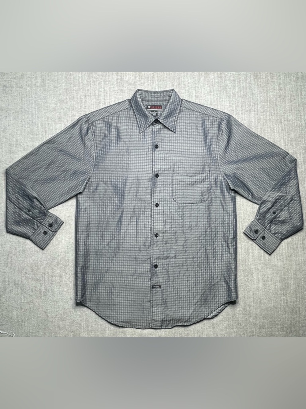 Vintage Men's Guess Jeans Long-Sleeve Button-Down Size Small Nylon Blend